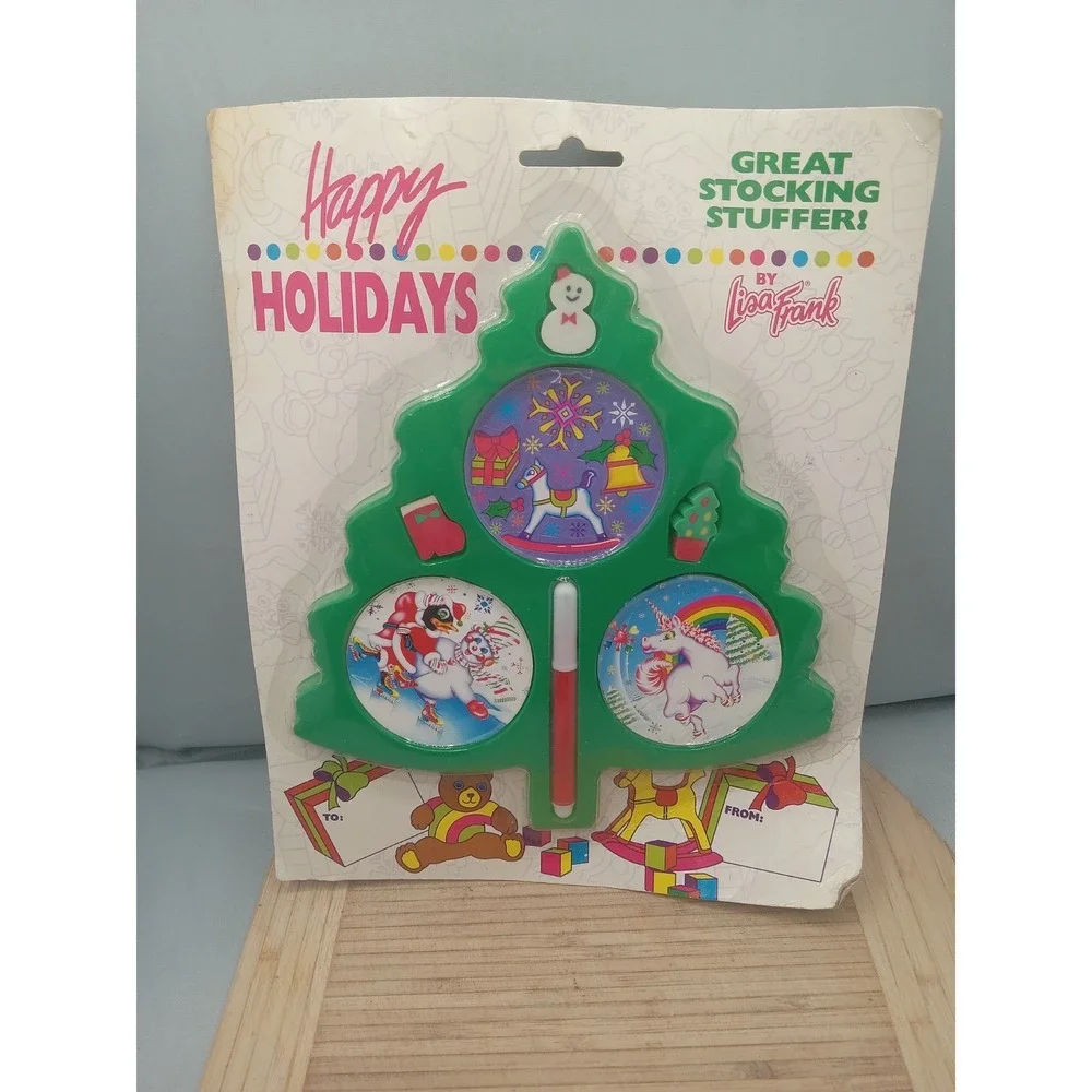 RARE New Vintage Lisa Frank Happy Holidays Great Christmas Tree Stocking Stuffer